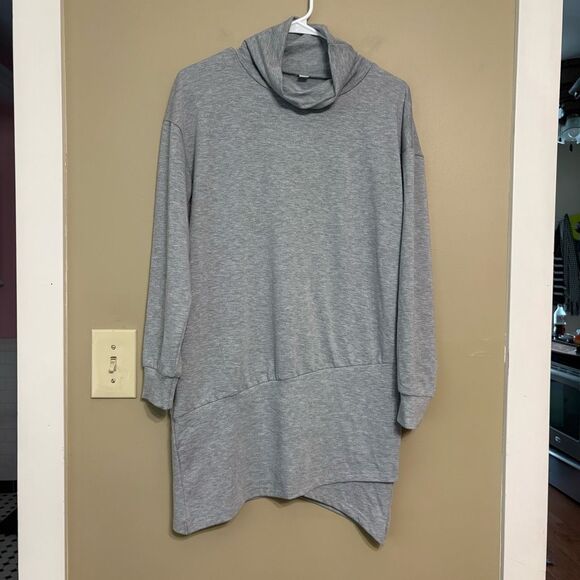 Women’s Grey Long Sleeve Cowl Turtleneck Dress Asymmetrical Hem Medium - Picture 1 of 8